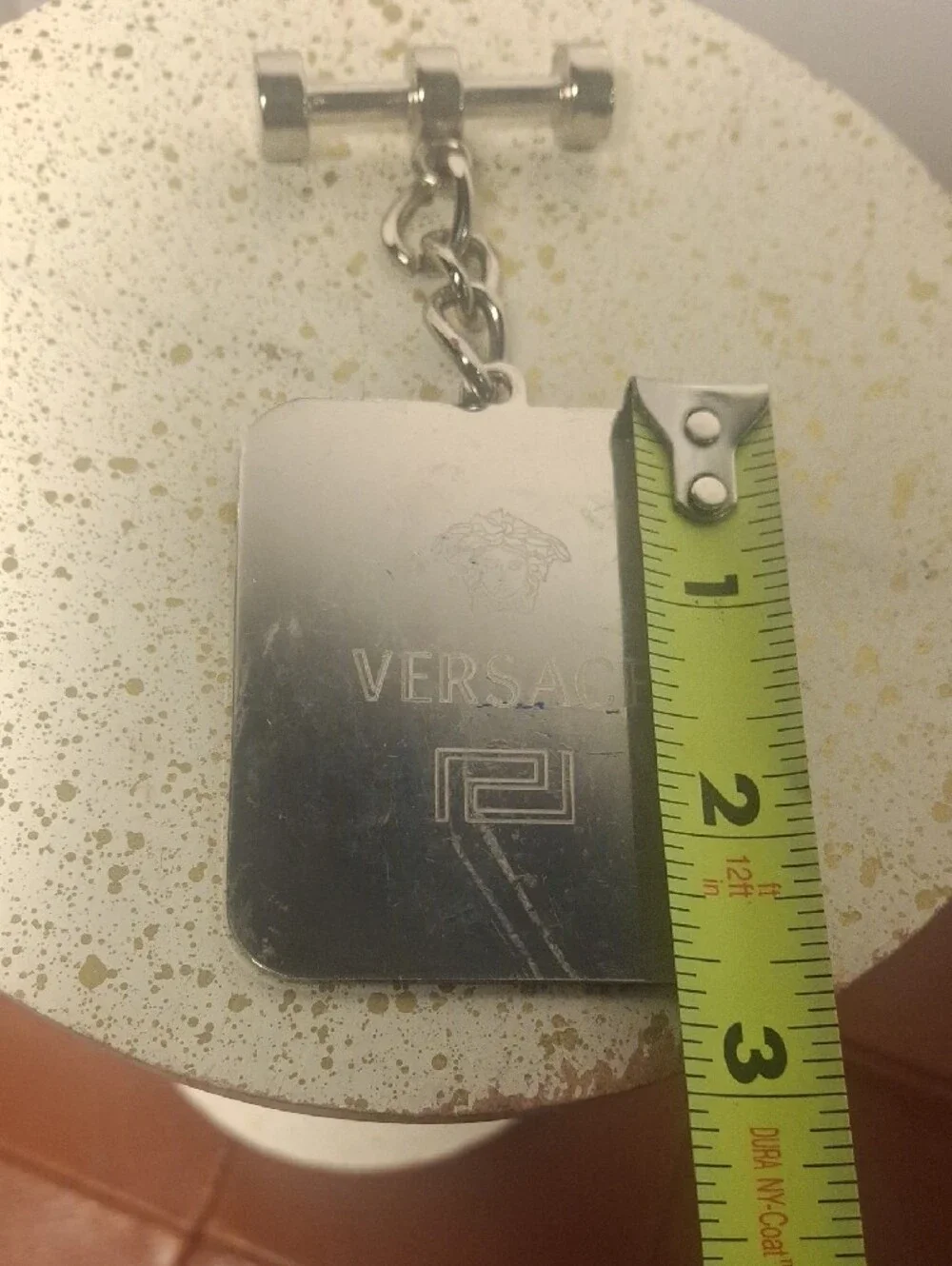 Versace Silver Medusa Engraved Square Key Charm